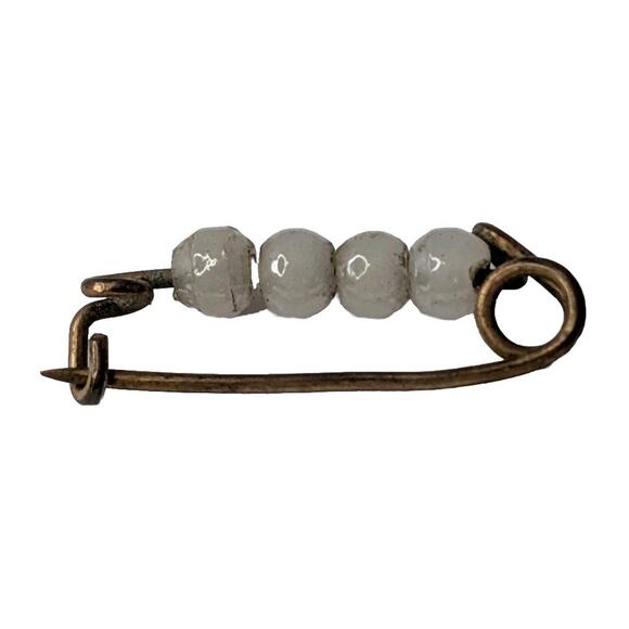 Antique Jewelry - Antique Victorian Baby Pin w/ White Glass Beads – Handmade Brass Mini Pin